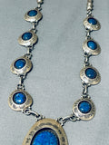 Signed Goodluck Family Vintage Native American Navajo Lapis Sterling Silver Necklace-Nativo Arts