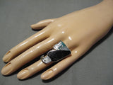 Important Native American Zuni Harlan Coonsis Turquoise Inlay Sterling Silver Ring-Nativo Arts