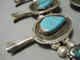 Chunky Vintage Native American Navajo Turquoise Sterling Silver Squash Blossom Necklace-Nativo Arts