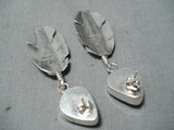 Stunning Native American Navajo Turquoise Sterling Silver Feather Earrings-Nativo Arts