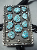 Signed Vintage Native American Navajo Sleeping Beauty Turquoise Sterling Silver Bolo Tie-Nativo Arts