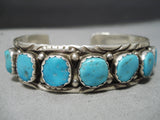 Authentic Vintage Native American Navajo Turquoise Sterling Silver Row Bracelet-Nativo Arts
