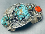 Native American Tortoise Francisco Gomez Hand Carved Turquoise Sterling Silver Bracelet-Nativo Arts