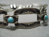 Unique Vintage Native American Navajo Pretty Blue Turquoise Sterling Silver Bracelet-Nativo Arts