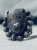 Unique San Felipe Sterling Silver Buffalo Huge Ring-Nativo Arts