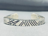 Thick All Sides Carved Vintage Native American Navajo Sterling Silver Bracelet-Nativo Arts