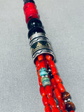 Drop Dead Gorgeous Native American Navajo Coral Sterling Silver Tubule Necklace-Nativo Arts