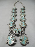 Intricate Vintage Native American Navajo Turquoise Sterling Silver Squash Blossom Necklace-Nativo Arts