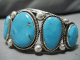 Superlative Vintage Native American Navajo Blue Gem Turquoise Sterling Silver Bracelet Cuff Old-Nativo Arts