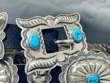 Magnificent Vintage Native American Navajo Kingman Turquoise Sterling Silver Concho Belt-Nativo Arts