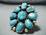 Marvelous Vintage Native American Navajo Turquoise Cluster Sterling Silver Ring Old-Nativo Arts