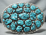 Chunky Vintage Native American Navajo Sleeping Beauty Turquoise Cluster Sterling Silver Buckle-Nativo Arts