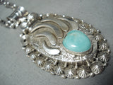 Heavy Navajo Royston Turquoise Sterling Silver Necklace Native American-Nativo Arts