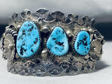 Signed Fabulous Vintage Native American Navajo Morenci Turquoise Sterling Silver Bracelet-Nativo Arts