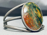 One Of The Most Unique Vintage Native American Navajo Green Jasper Sterling Silver Bracelet-Nativo Arts