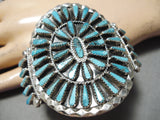 Impressive Vintage Navajo Turquoise Cluster Sterling Silver Bracelet Native American-Nativo Arts