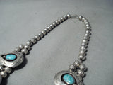 Huge 246 Gram Vintage Native American Navajo Turquoise Sterling Silver Squash Blossom Necklace-Nativo Arts