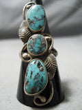 Towering Vintage Native American Navajo Royston Turquoise Leaf Sterling Silver Ring Old-Nativo Arts
