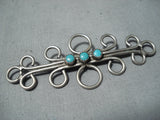 Spectacular Vintage Navajo Native American Turquoise Sterling Silver Pin Old-Nativo Arts