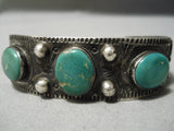 Early 1900's Vintage Native American Navajo Cerrillos Turquoise Sterling Silver Bracelet Old-Nativo Arts