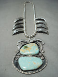 Kenny Ray Vintage Native American Navajo #8 Turquoise Sterling Silver Squash Blossom Necklace-Nativo Arts