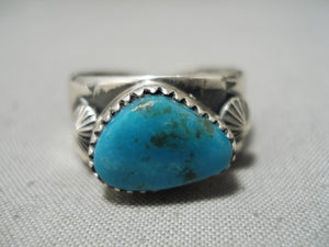 Dynamic Vintage Native American Navajo Bisbee Turquoise Sterling Silver Ring Old-Nativo Arts