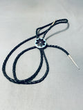 Fascinating Native American Zuni Inlay Blue Gem Turquoise Black Onyx Sterling Silver Bolo-Nativo Arts