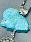 Important Vintage Native American Navajo Turquoise Rabbit Sterling Silver Necklace-Nativo Arts