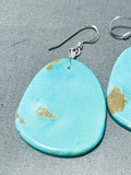 Native American Beautiful Santo Domingo Royston Turquoise Sterling Silver Earrings-Nativo Arts