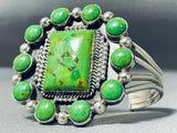 Signed Vintage Native American Navajo Gaspeite Sterling Silver Bracelet-Nativo Arts