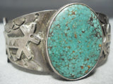 Paul Yellowhorse Vintage Native American Navajo Green Spider Turquoise Sterling Silver Bracelet-Nativo Arts