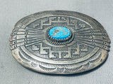 Astounding Vintage Native American Navajo Morenci Turquoise Sterling Silver Buckle-Nativo Arts