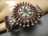 Vintage Zuni Native American Needlepoint Coral Cluster Sterling Silver Bracelet-Nativo Arts