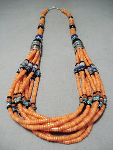 Native American Very Rare Singer Orange Coral Sterling Silver Necklace-Nativo Arts