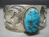 Museum Quality Vintage Native American Navajo Blue Turquoise Sterling Silver Wave Bracelet Old-Nativo Arts