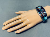 One Of Most Intricate Vintage Native American Navajo Turquoise Kachina Sterling Silver Bracelet-Nativo Arts