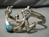 Symbolic Vintage Native American Navajo Turquoise Sterling Silver Kachina Bracelet Old-Nativo Arts