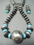 Signed Huge Tubule Native American Navajo Turquoise Sterling Silver Necklace-Nativo Arts