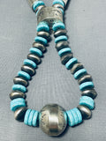 Long Hand Tooled Native American Navajo Turquoise Sterling Silver Necklace-Nativo Arts