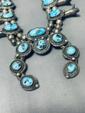 Gasp! Vintage Native American Navajo 220 Gram Sterling Silver Turquoise Squash Blossom Necklace-Nativo Arts