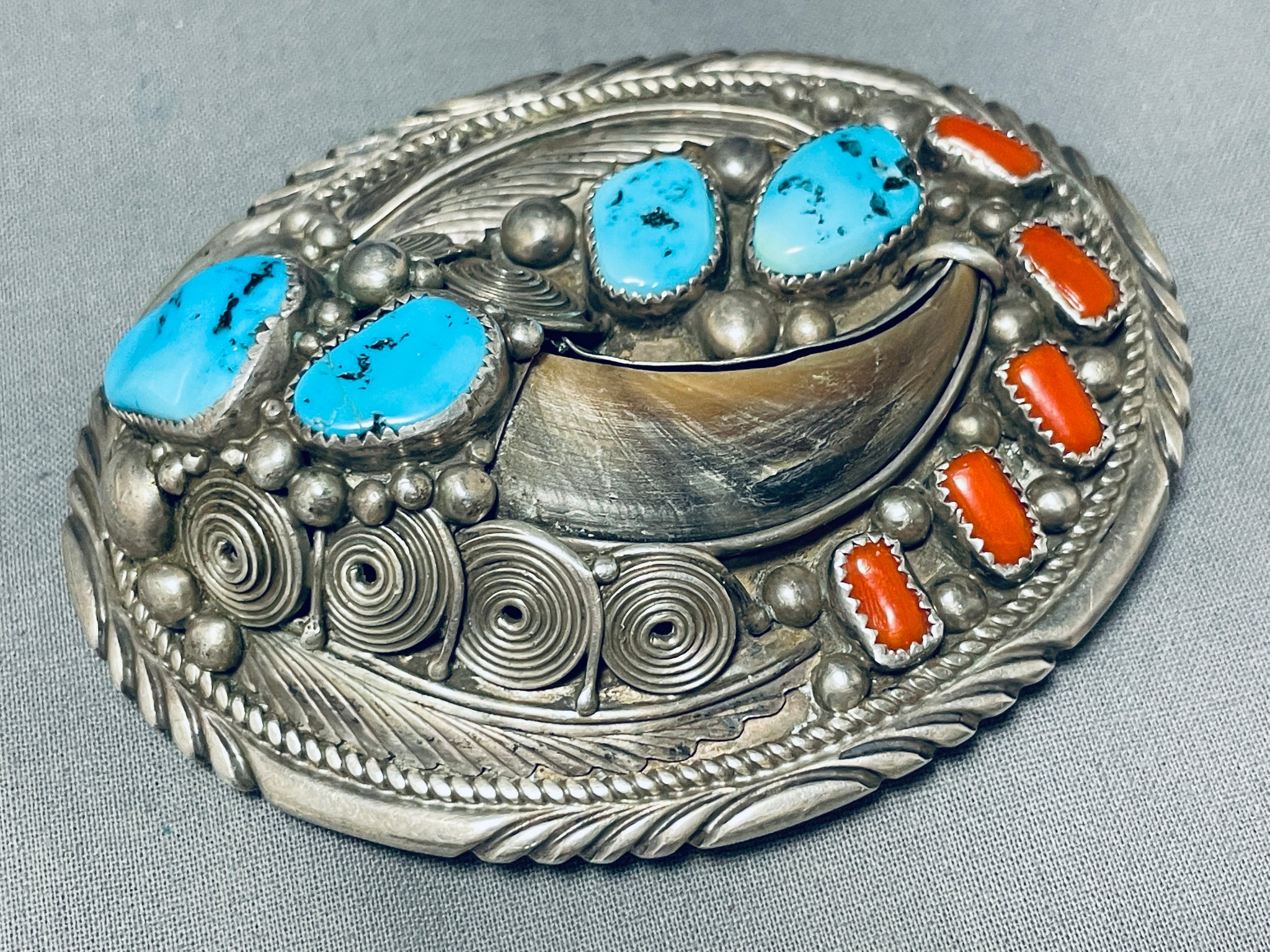 Massive Vintage Native American Navajo Turquoise Coral Sterling