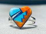Be My Valentine Native American Navajo Turquoise Spiny Oyster Sterling Silver Heart Ring-Nativo Arts