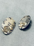 Fil Brown Striking Vintage Native American Navajo Lapis Sterling Silver Earrings-Nativo Arts