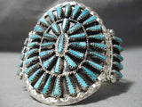 Impressive Vintage Navajo Turquoise Cluster Sterling Silver Bracelet Native American-Nativo Arts