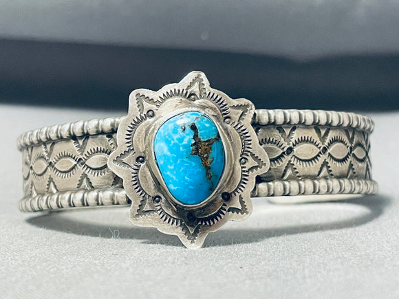 Impressive Native American Navajo Kingman Turquoise Sterling Silver Bracelet-Nativo Arts