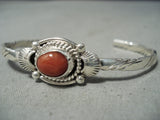 Ange Miller Beautiful Navajo Coral Sterling Silver Bracelet Native American-Nativo Arts