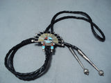 Tremendous Vintage Native American Zuni Turquoise Sterling Silver Bolo Old-Nativo Arts