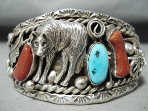 Important Vintage Native American Navajo Glen Adakai Coyote Turquoise Sterling Silver Bracelet-Nativo Arts
