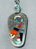 One Of Most Intricate Vintage Native American Navajo Turquoise Inlay Sterling Silver Necklace-Nativo Arts