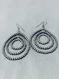 Time Consuming Hand Tooled Vintage Native American Navajo Sterling Silver Earrings-Nativo Arts